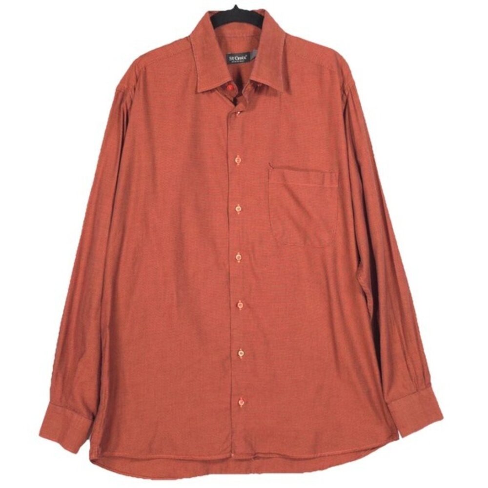 St. Croix Men's Shirt ITALY🇮🇹MADE Bronze Mini‎ Check LARGE Cotton